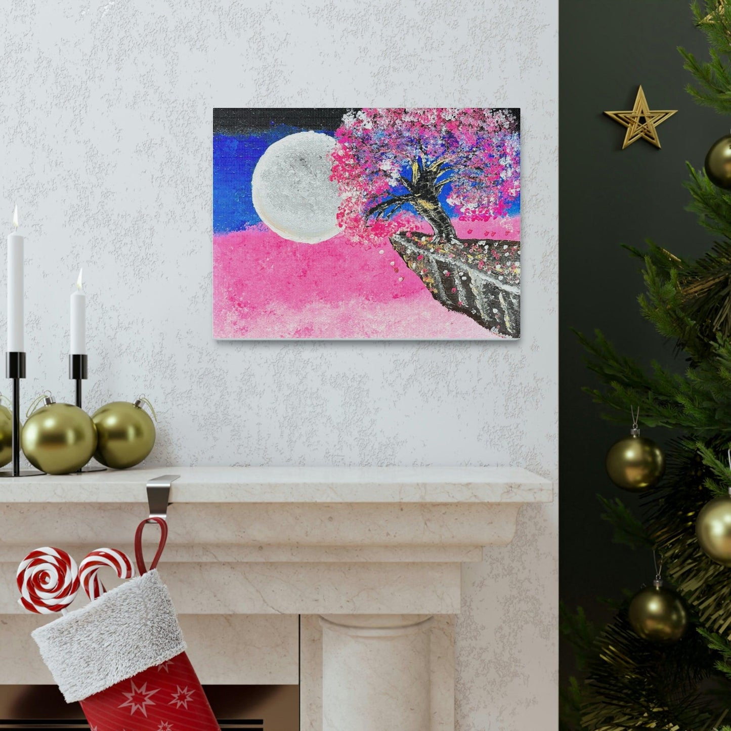Talking to the Moon - Professional Art Print of Original Acrylic Waterfall Painting by Athanay Edward