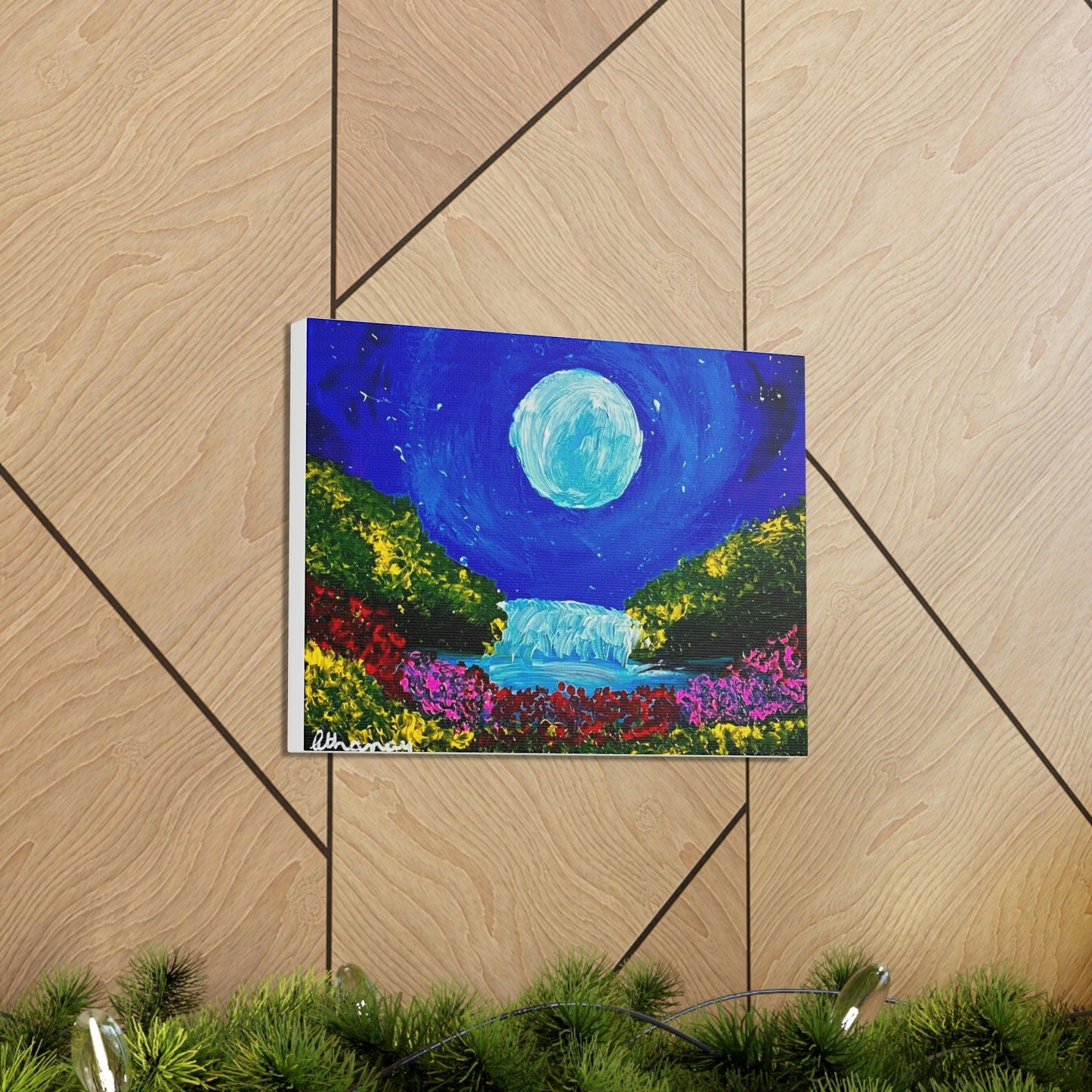 Blue Moon Waterfall - Premium Canvas Art Print by Athanay Edward