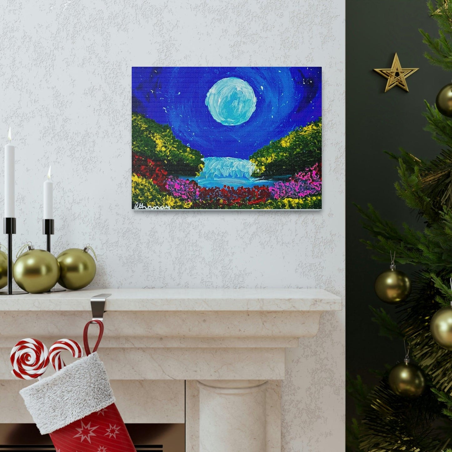 Blue Moon Waterfall - Premium Canvas Art Print by Athanay Edward