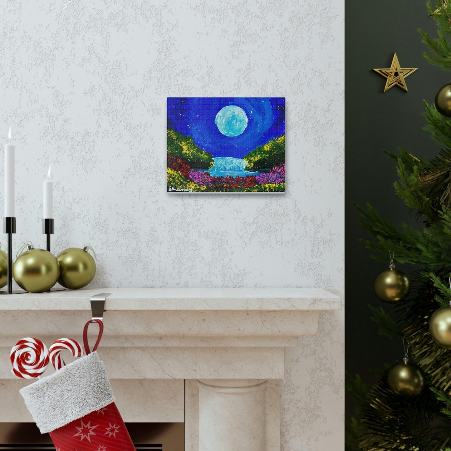 Blue Moon Waterfall - Premium Canvas Art Print by Athanay Edward