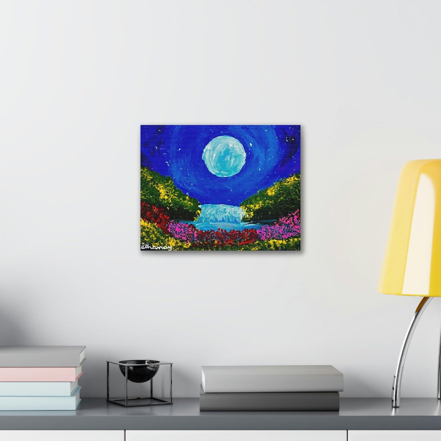 Blue Moon Waterfall - Premium Canvas Art Print by Athanay Edward