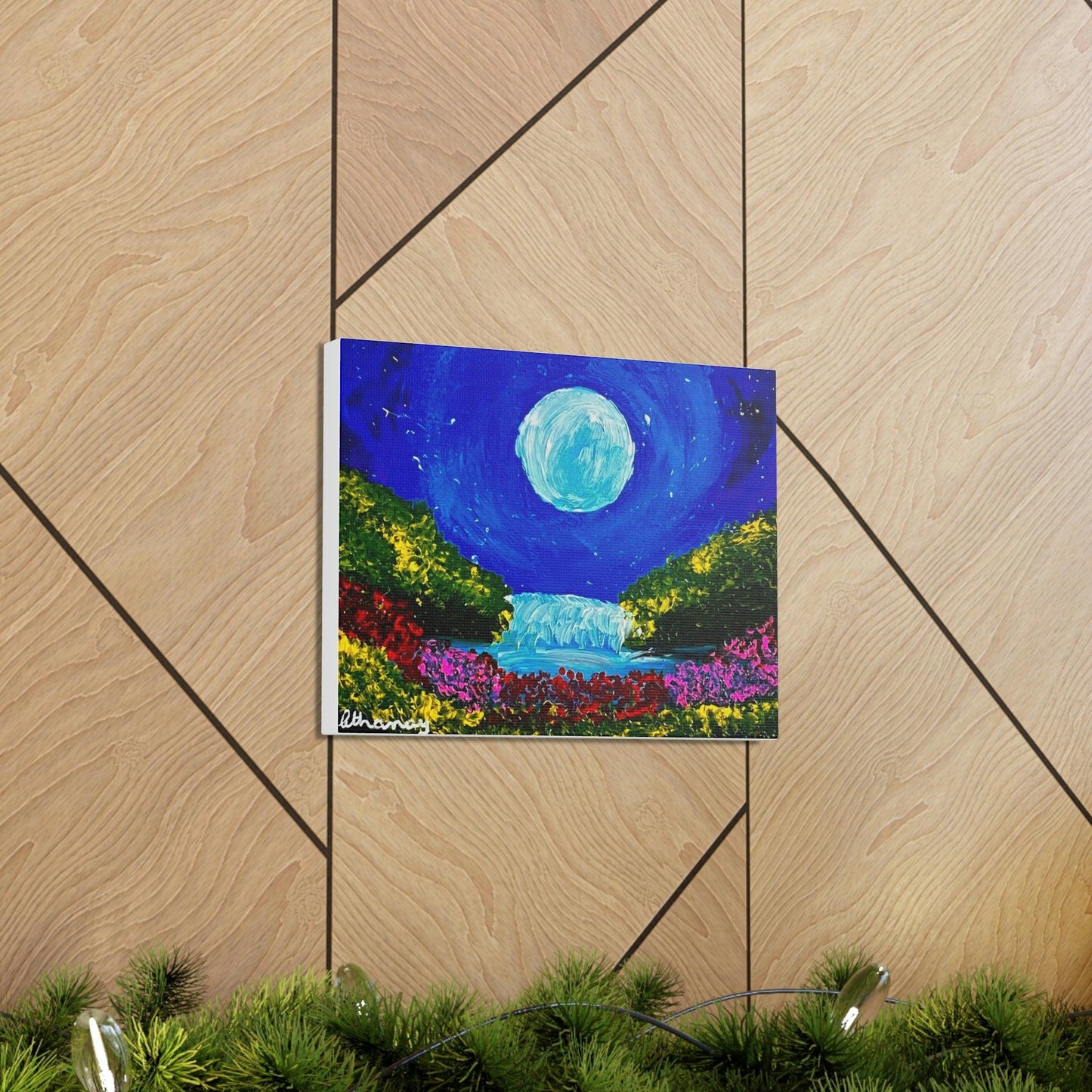 Blue Moon Waterfall - Premium Canvas Art Print by Athanay Edward