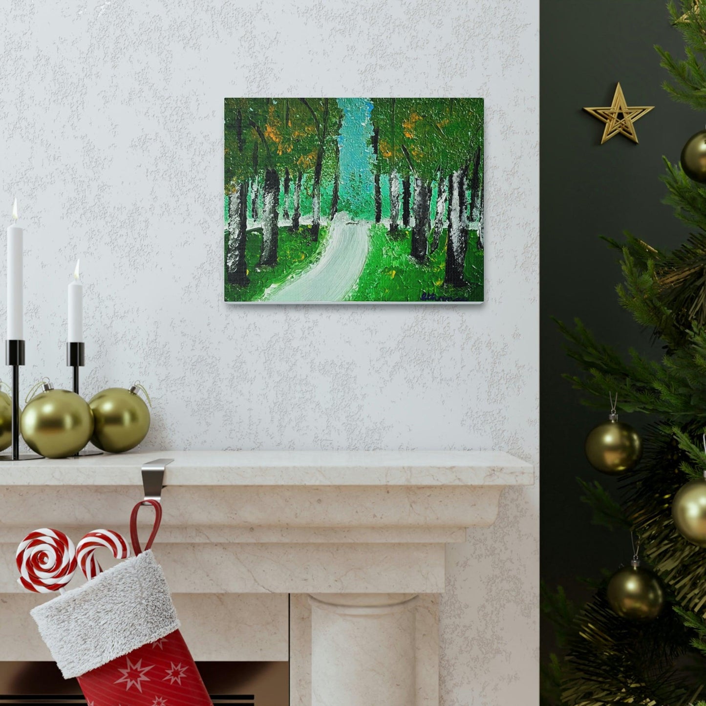 Twilight Tree Lined Road - High-Quality Canvas Gallery Wrap by Artist Athanay Edward