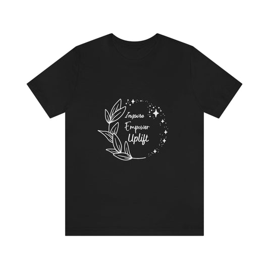 Sexy Black Motivational Short Sleeve Tee - Leaves and Sparkle Wreath Design