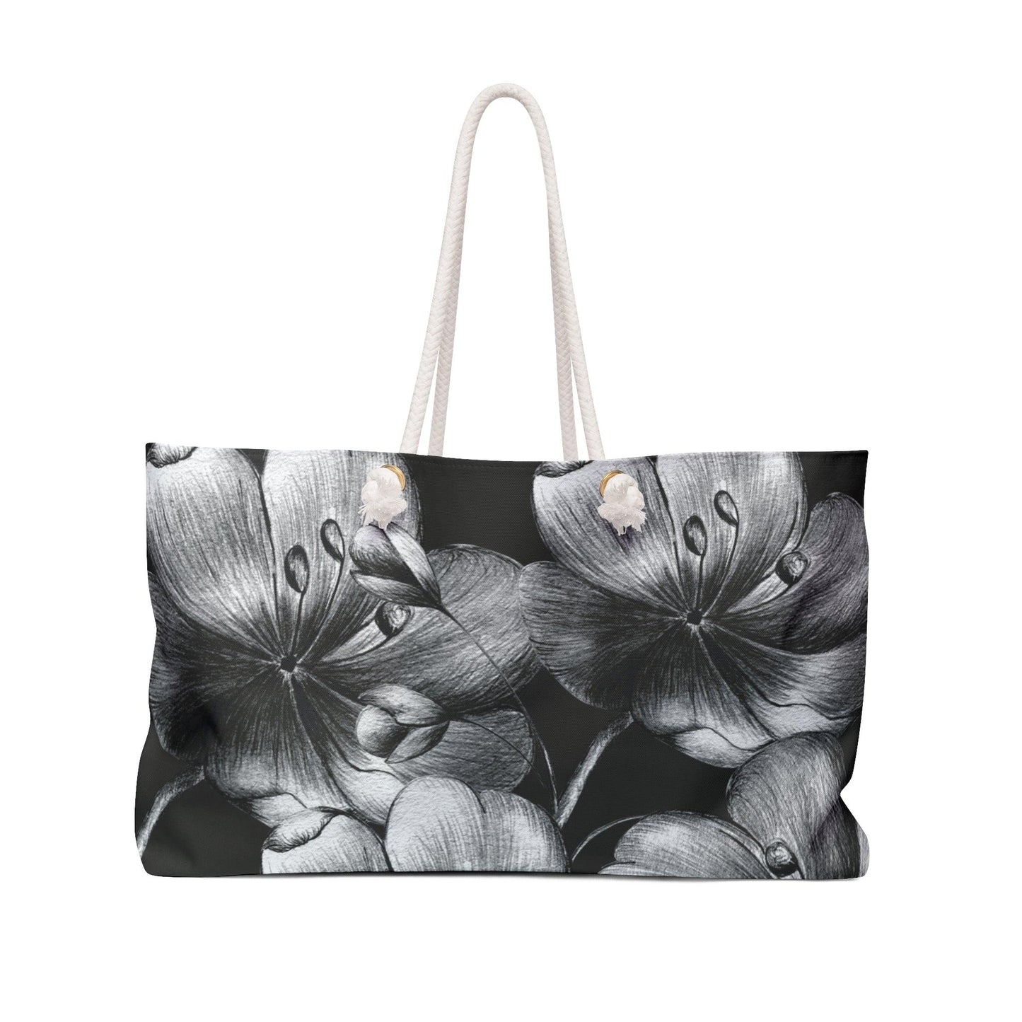 Monochrome Floral Oversized Weekend Tote - 1012Expressions