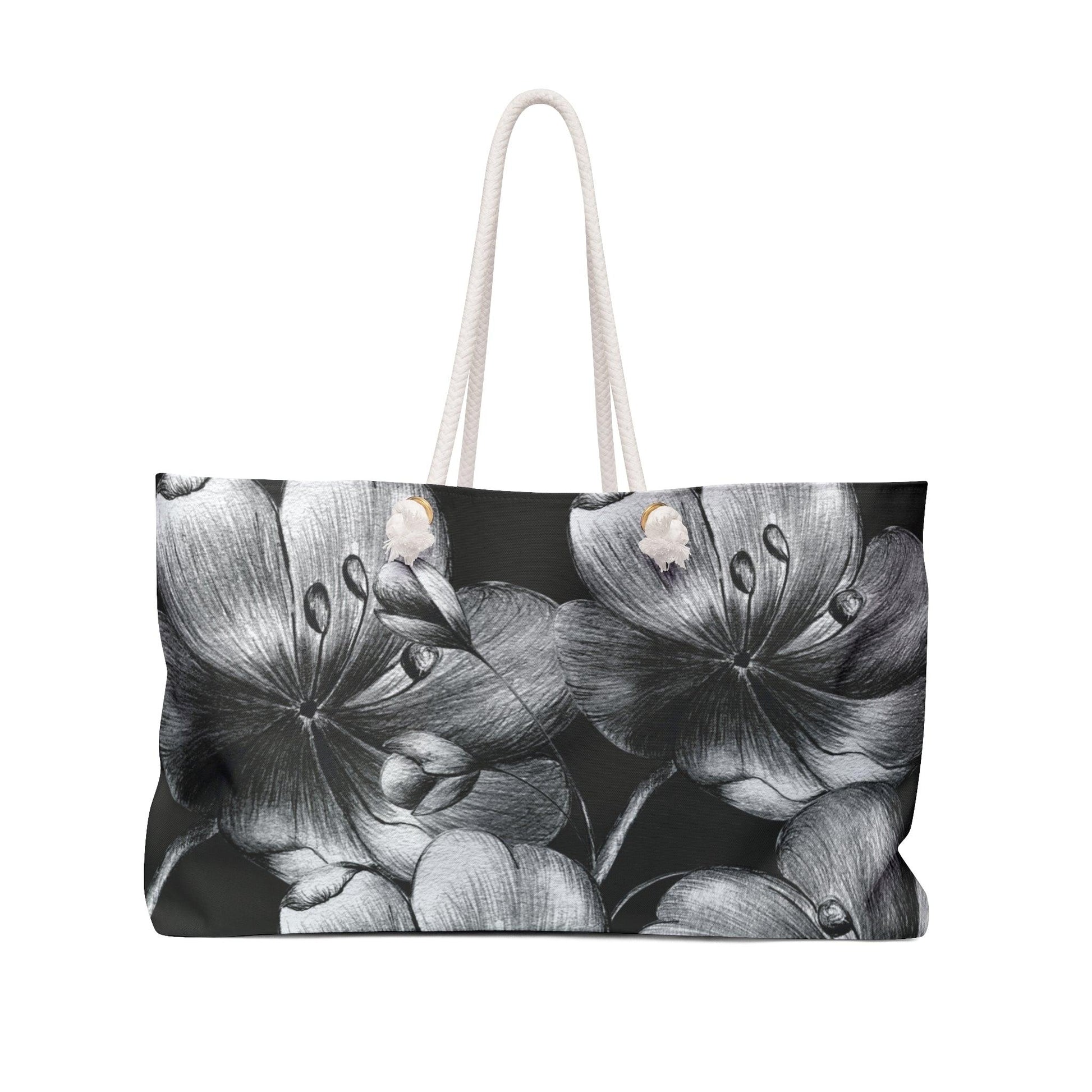 Monochrome Floral Oversized Weekend Tote - 1012Expressions