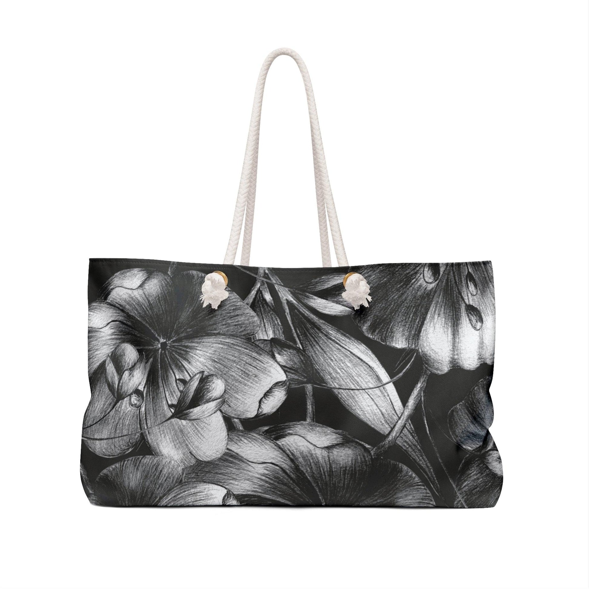 Monochrome Floral Oversized Weekend Tote - 1012Expressions
