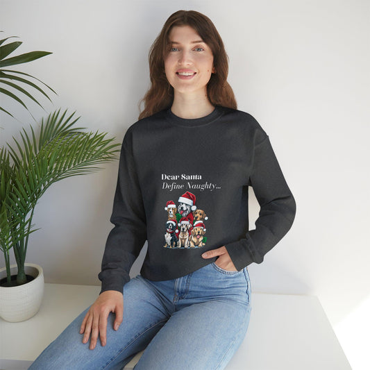 Dear Santa, Define Naughty (Dogs Wearing Santa Hats) - Unisex Heavy Blend™ Crewneck Sweatshirt - 1012Expressions