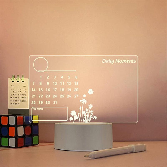 Acrylic Message Board with Night Light, 1 Count 1 Count USB Powered Desktop Calendar/Blank Message Board & Pen, Home & Office Desk Supplies