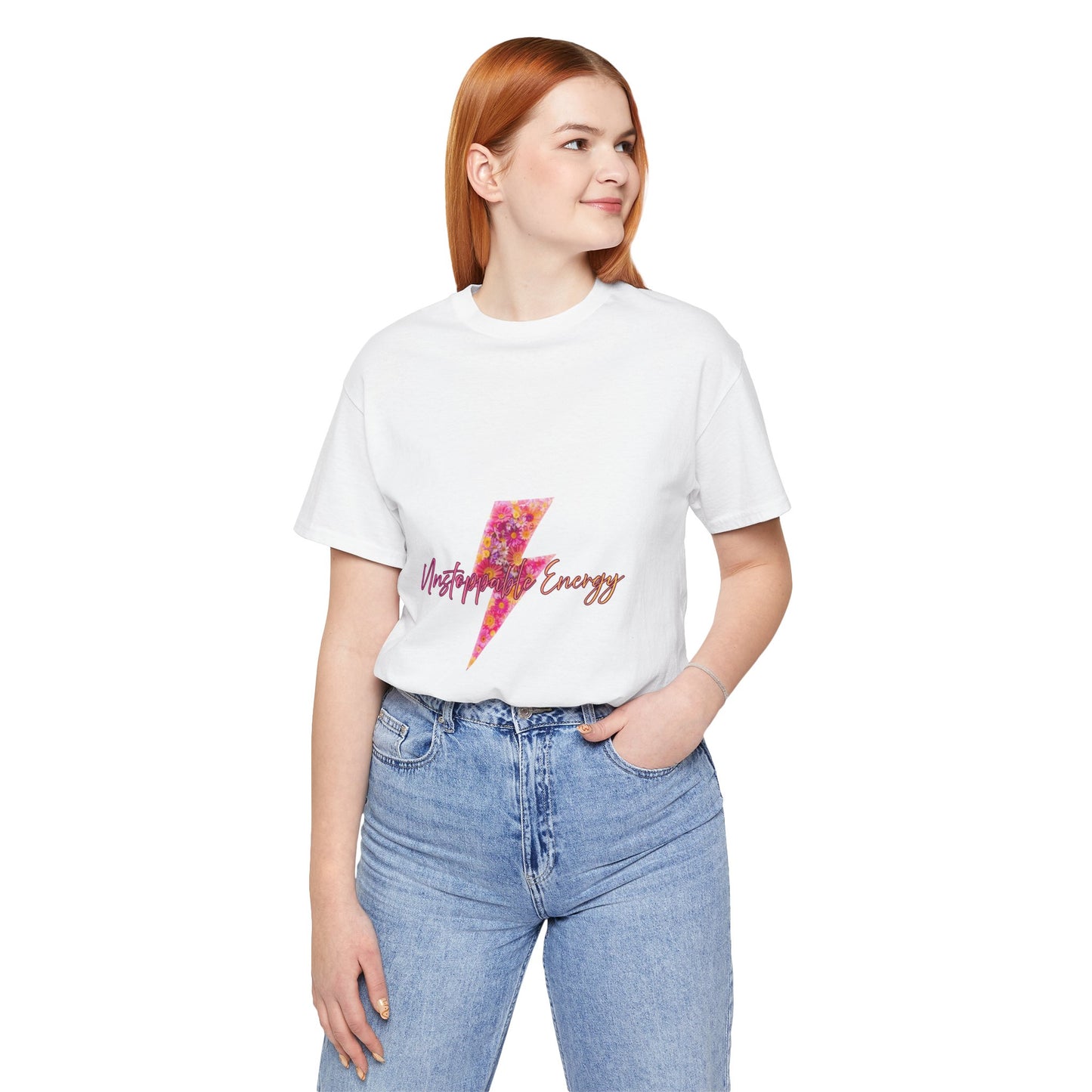 Vintage Floral Lightning Tee — "Unstoppable Energy" Graphic T-Shirt