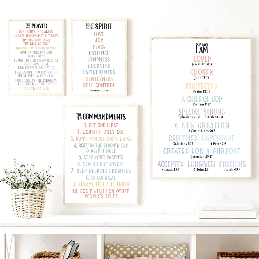 Kids Bible Verses Christian Church Scripture Wall Art Canvas Painting Print Biblical Affirmation Poster Picture Child Room Decor