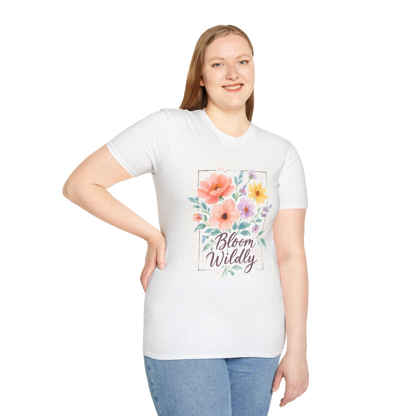 Bloom Wildly Floral T-Shirt, Softstyle Tee, Boho Top, Gift for Nature Lovers, Spring Fashion, Everyday Wear, Flower Shirt