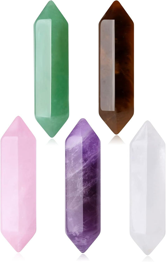 Healing Crystals Stones Natural Crystal Amethyst Rose Quartz Hexagonal Mini Wand Bulk Clear Quartz Polishing Gemstone Reiki Energy Meditation 5Pcs