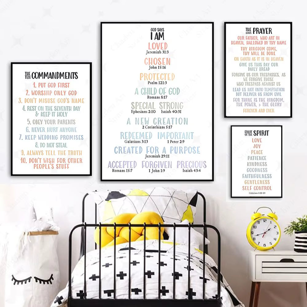 Kids Bible Verses Christian Church Scripture Wall Art Canvas Painting Print Biblical Affirmation Poster Picture Child Room Decor