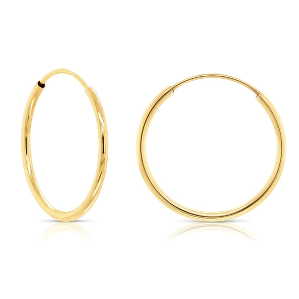 14K Yellow Gold Endless Hoop Earrings, 1Mm Tube (18Mm) Women, Girls, Men, Unisex