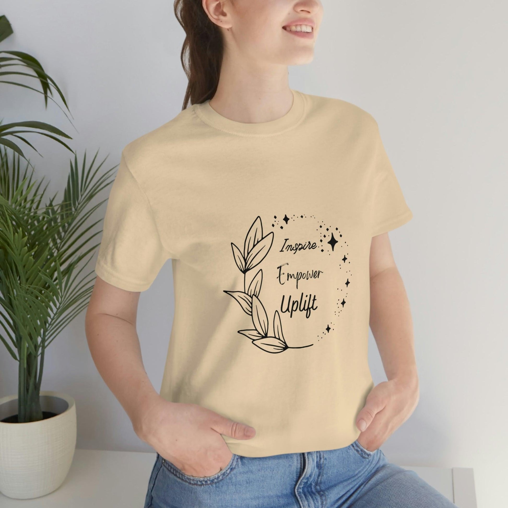 Motivational Women's Tee with Leaves and Sparkle Wreath - Circle Cotton T-Shirt