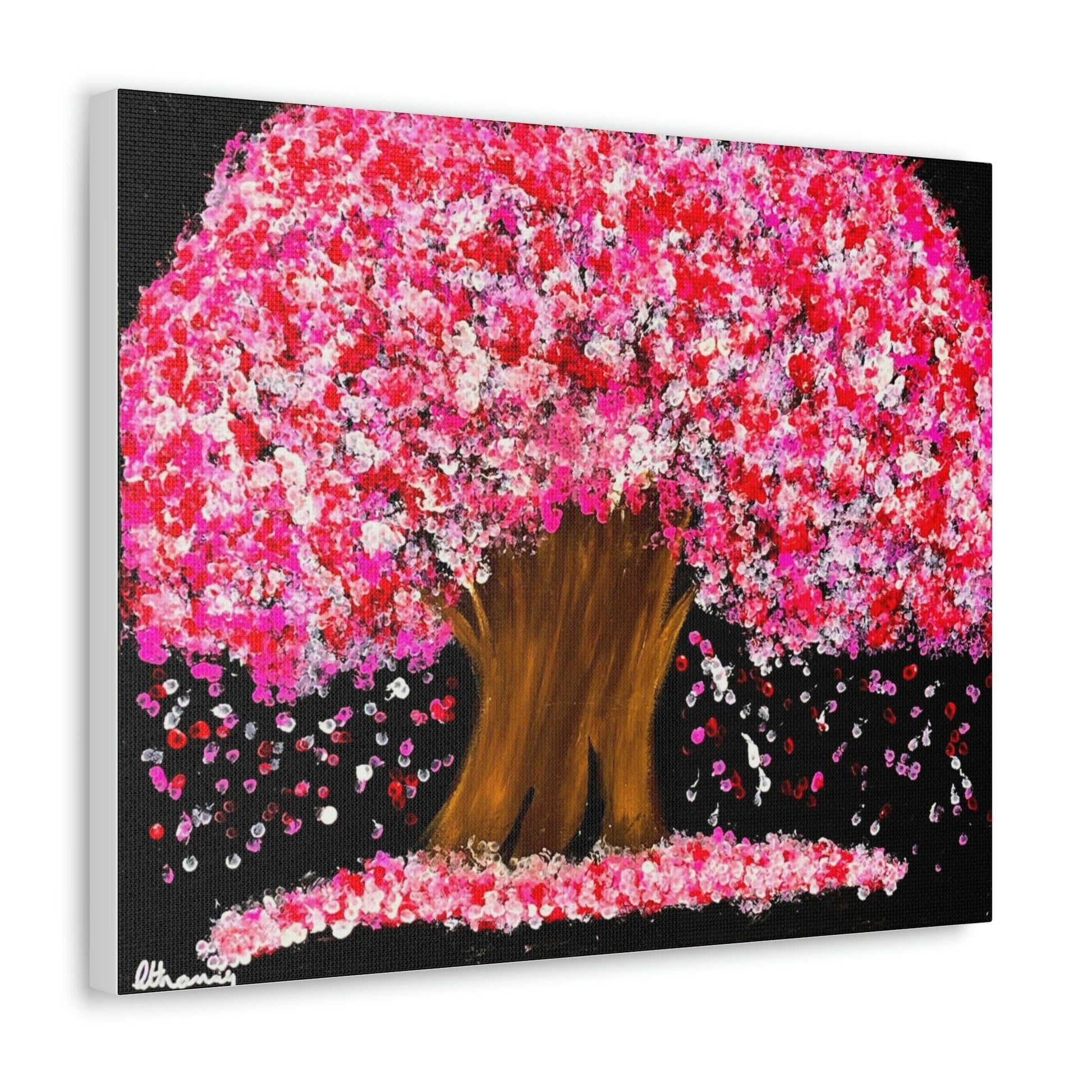 Cherry Blossom Tree at Night - Exquisite Canvas Art Print by Athanay Edward