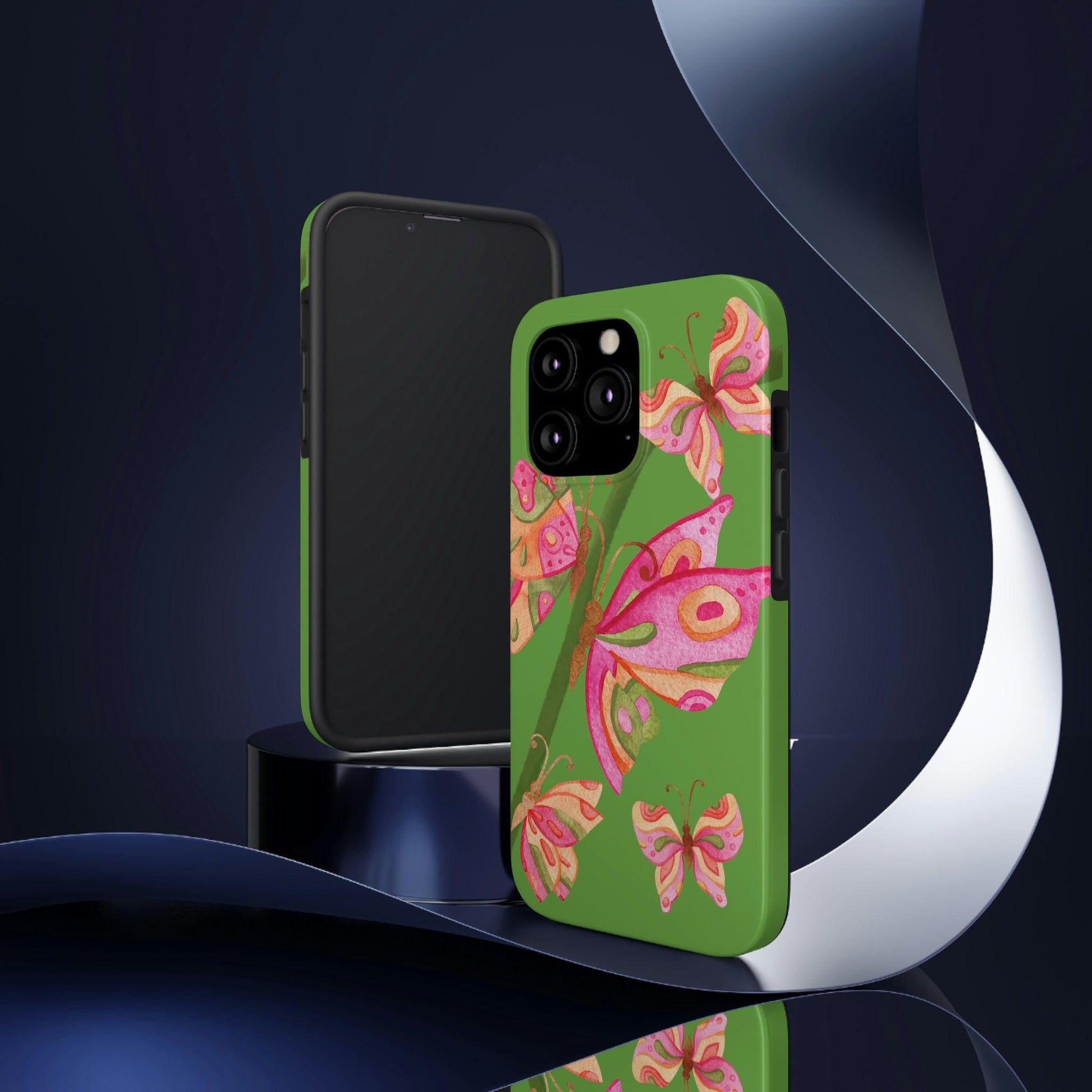 Enhance Your Phone's Protection and Style with our Butterflies (Green Background) Tough Phone Cases