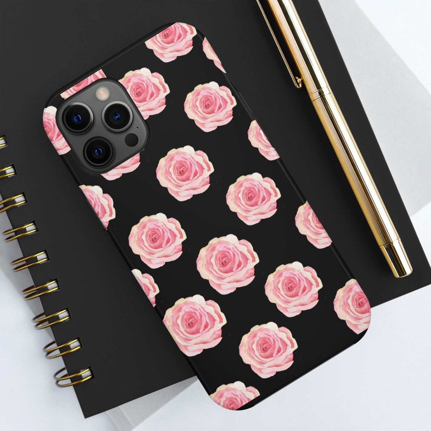 "Pink Roses" (Black Background) Tough Phone Cases, Case-Mate - 1012Expressions