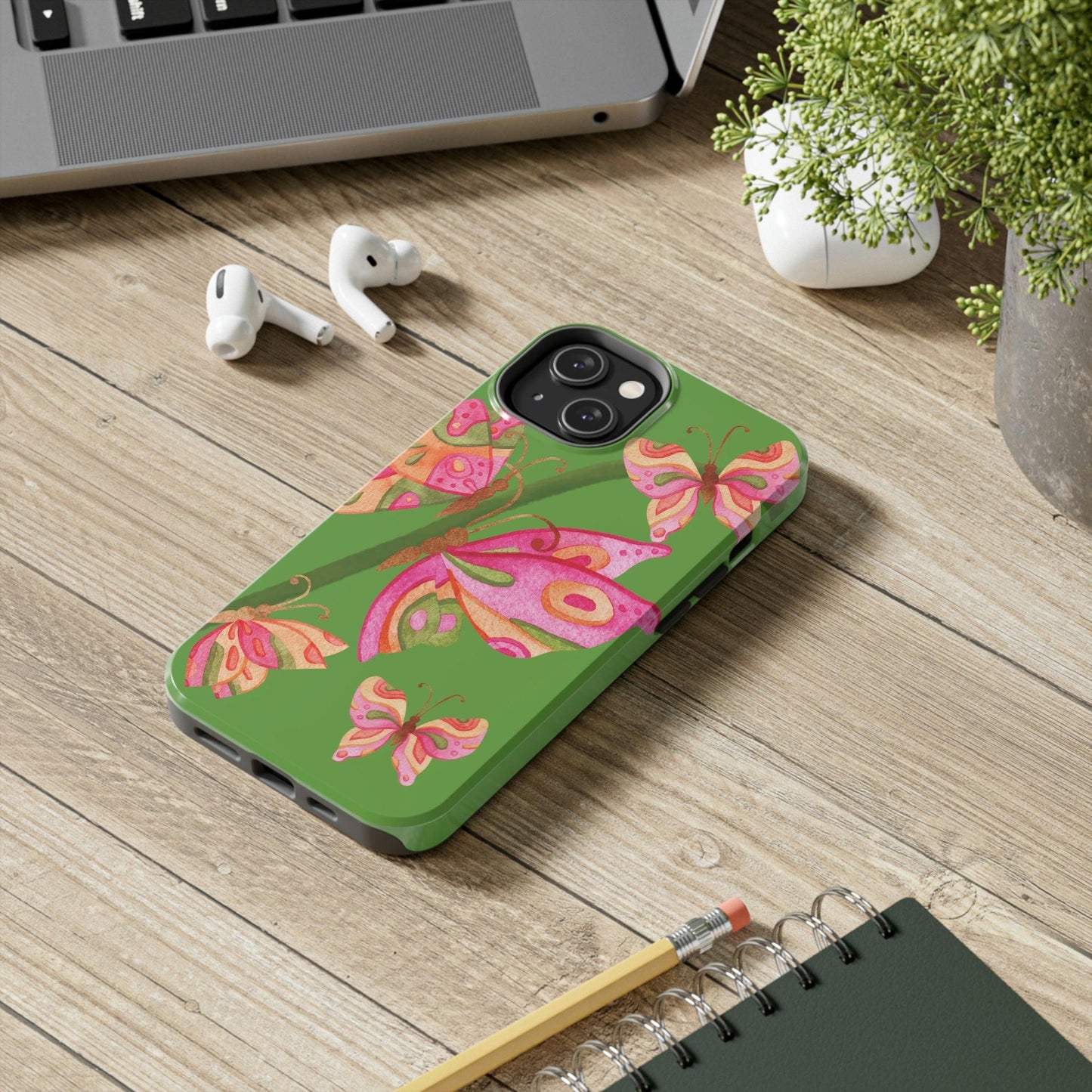 Enhance Your Phone's Protection and Style with Butterflies - Green Background Tough Phone Cases