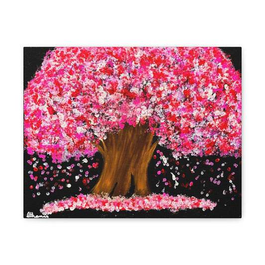 Cherry Blossom Tree at Night - Exquisite Canvas Art Print by Athanay Edward