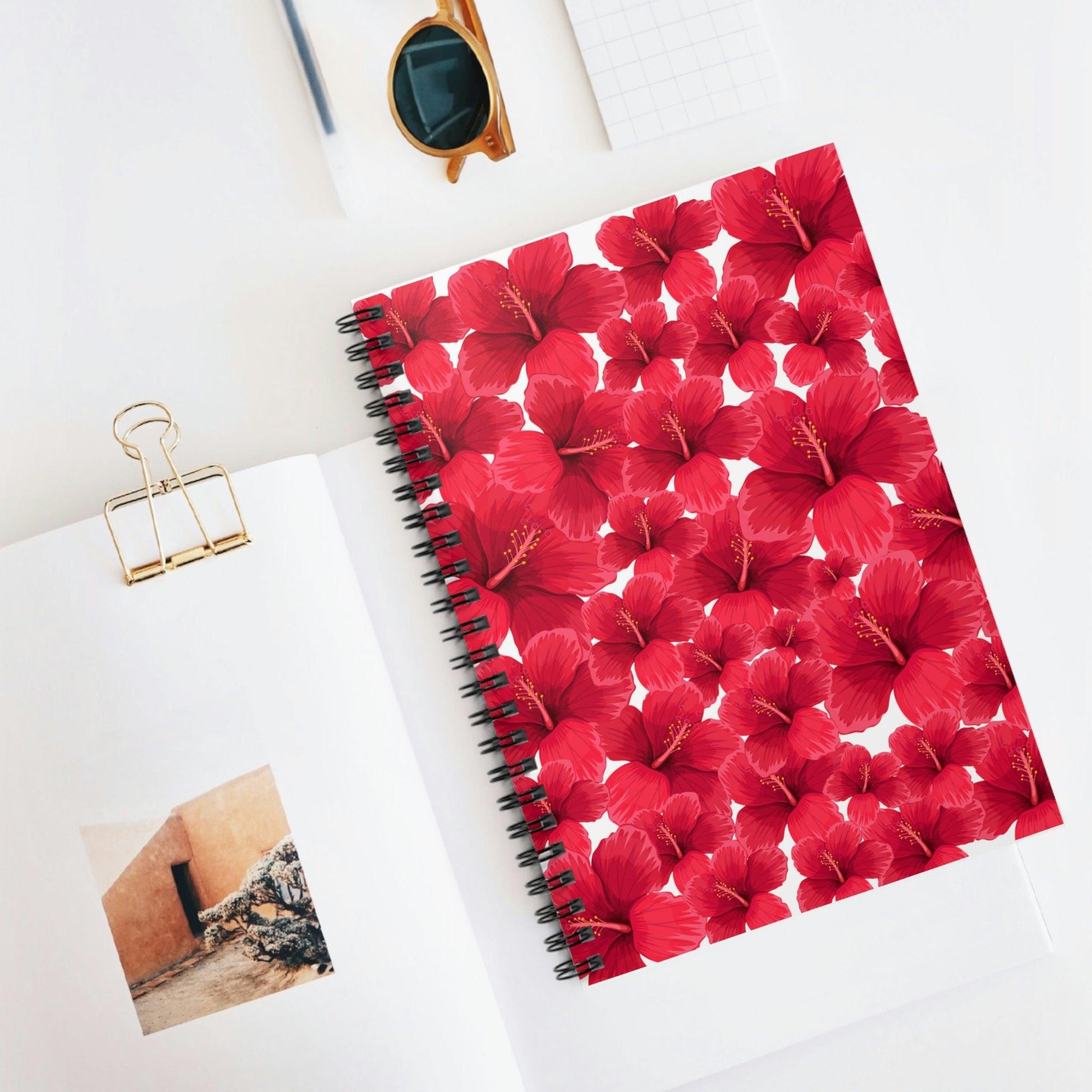 Hibiscus Flowers Spiral Notebook - Ruled Line - Home & Living, Journals,