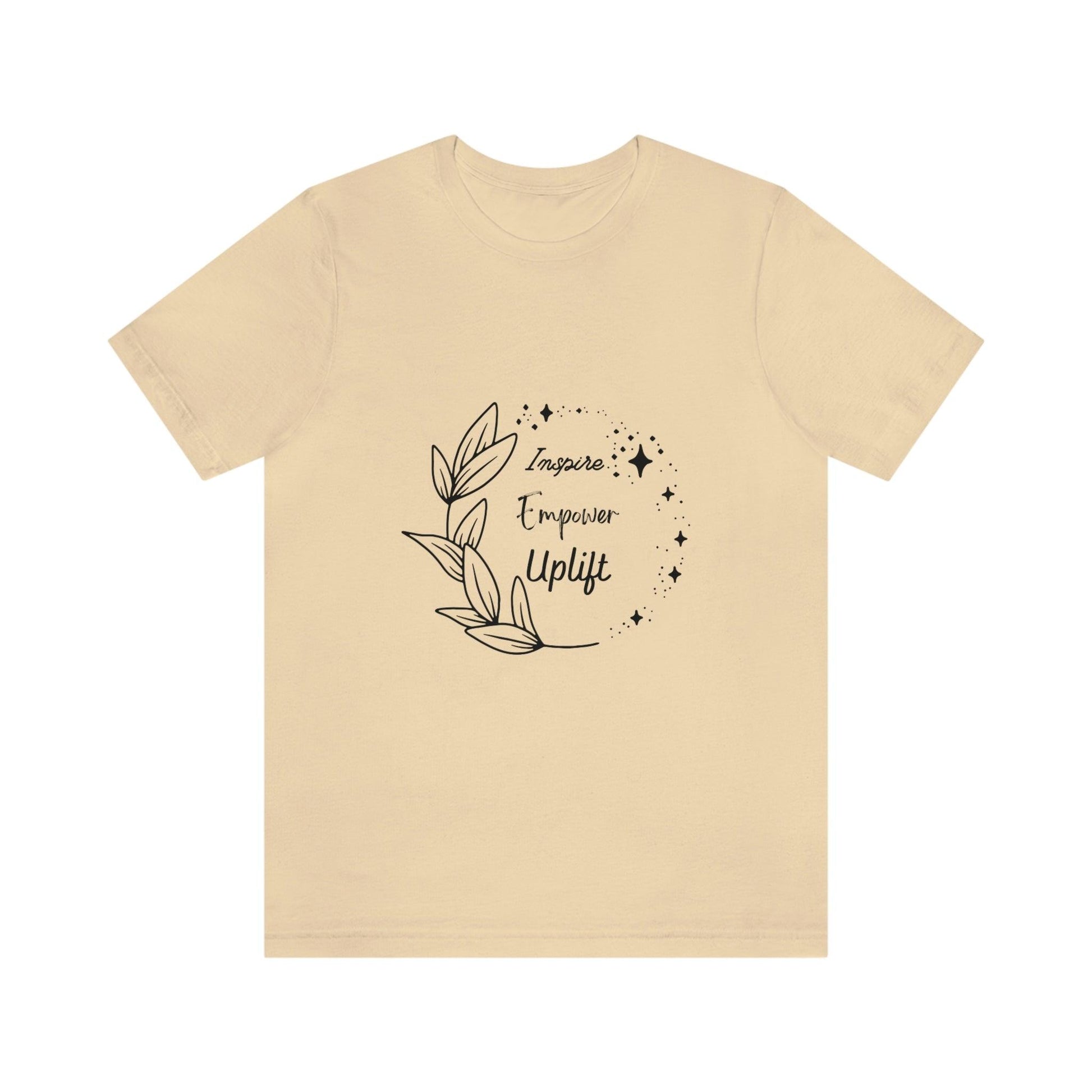 Motivational Women's Tee - Inspire, Empower, Uplift with Leaves and Sparkles